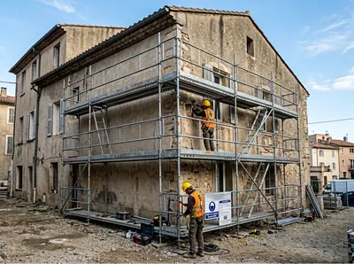 Échafaudage multidirectionnel en acier galvanisé installé sur un chantier professionnel en région PACA