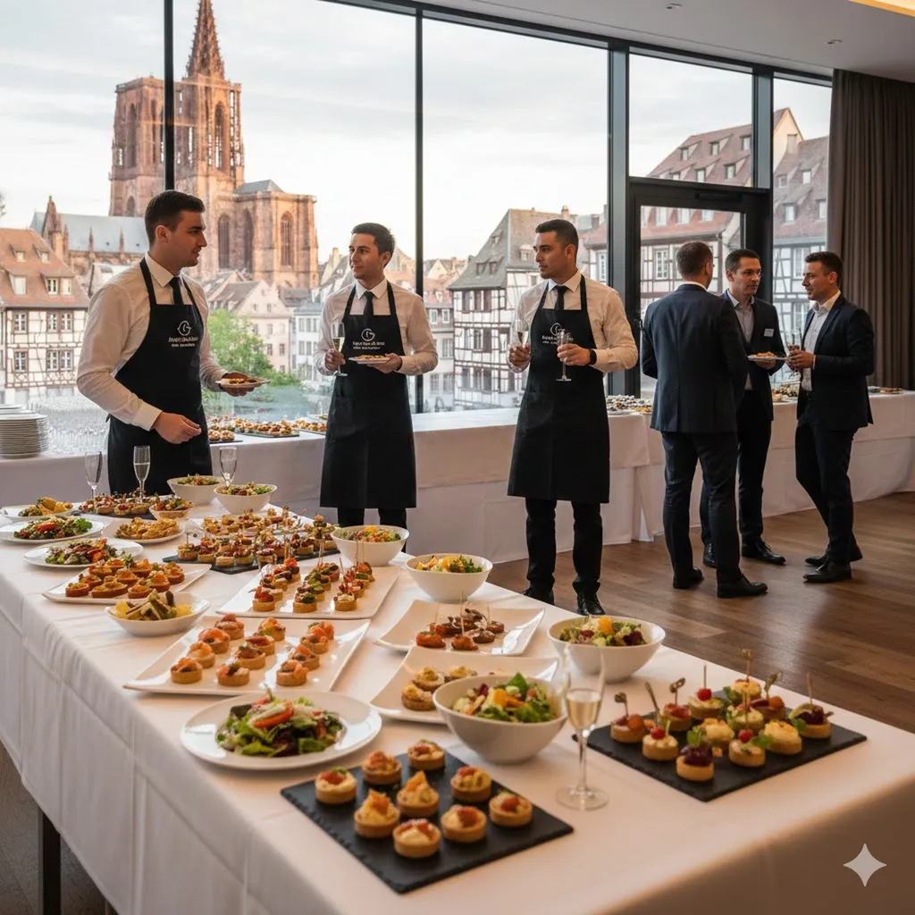 Réserver une formule complète pour cocktail dînatoire d'entreprise avec équipe de service et installation rapide à Strasbourg en Alsace