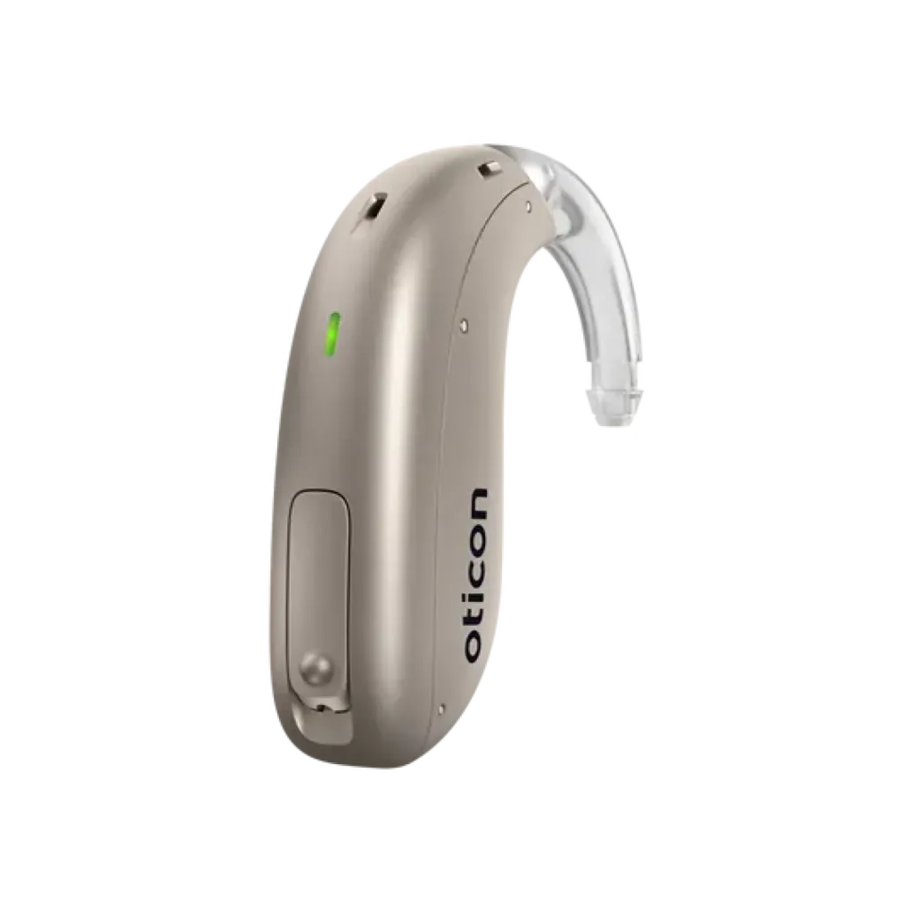 Oticon Real miniBTE R : mini contour rechargeable Polaris R avec stabilisateurs sonores et streaming direct, disponible chez Audition Brotteaux à Lyon 6