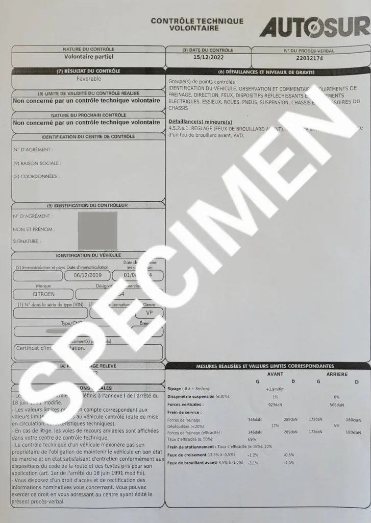 Le contrôle volontaire vous permet de faire contrôler n'importe quel point de sécurité sur votre voiture