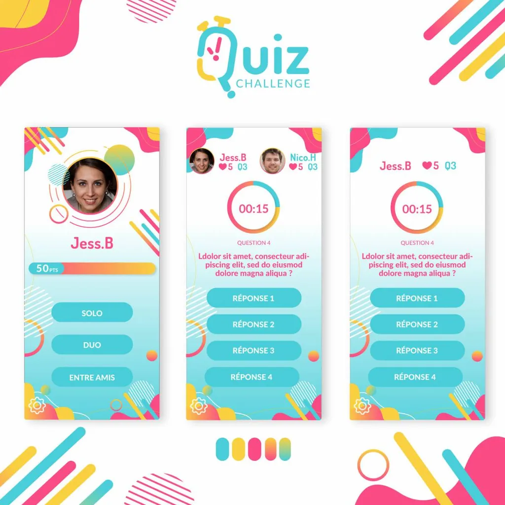 maquette application mobile jeu de quiz  réalisée pour client à Marseille