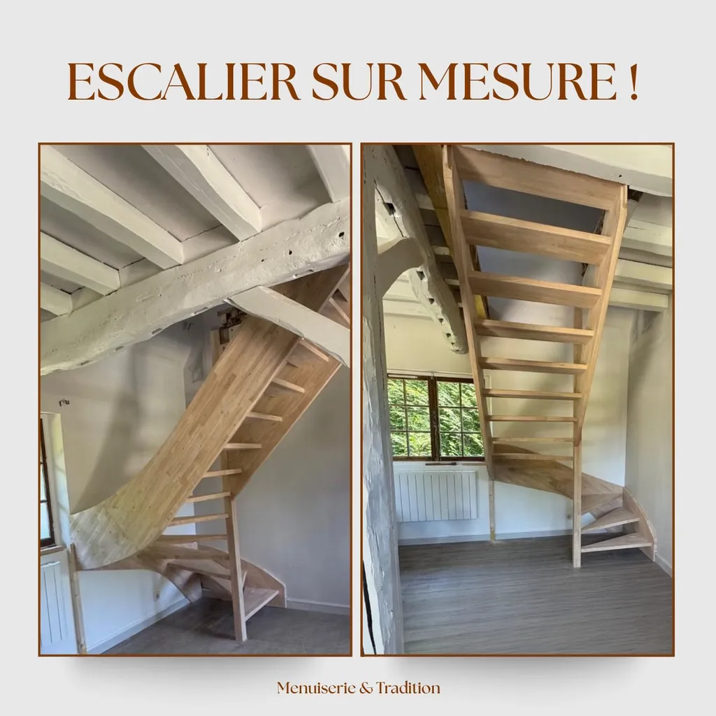Société de menuiserie Cany Barville : conception sur-mesure d'un escalier bois 3/4 tournant dans une maison normande