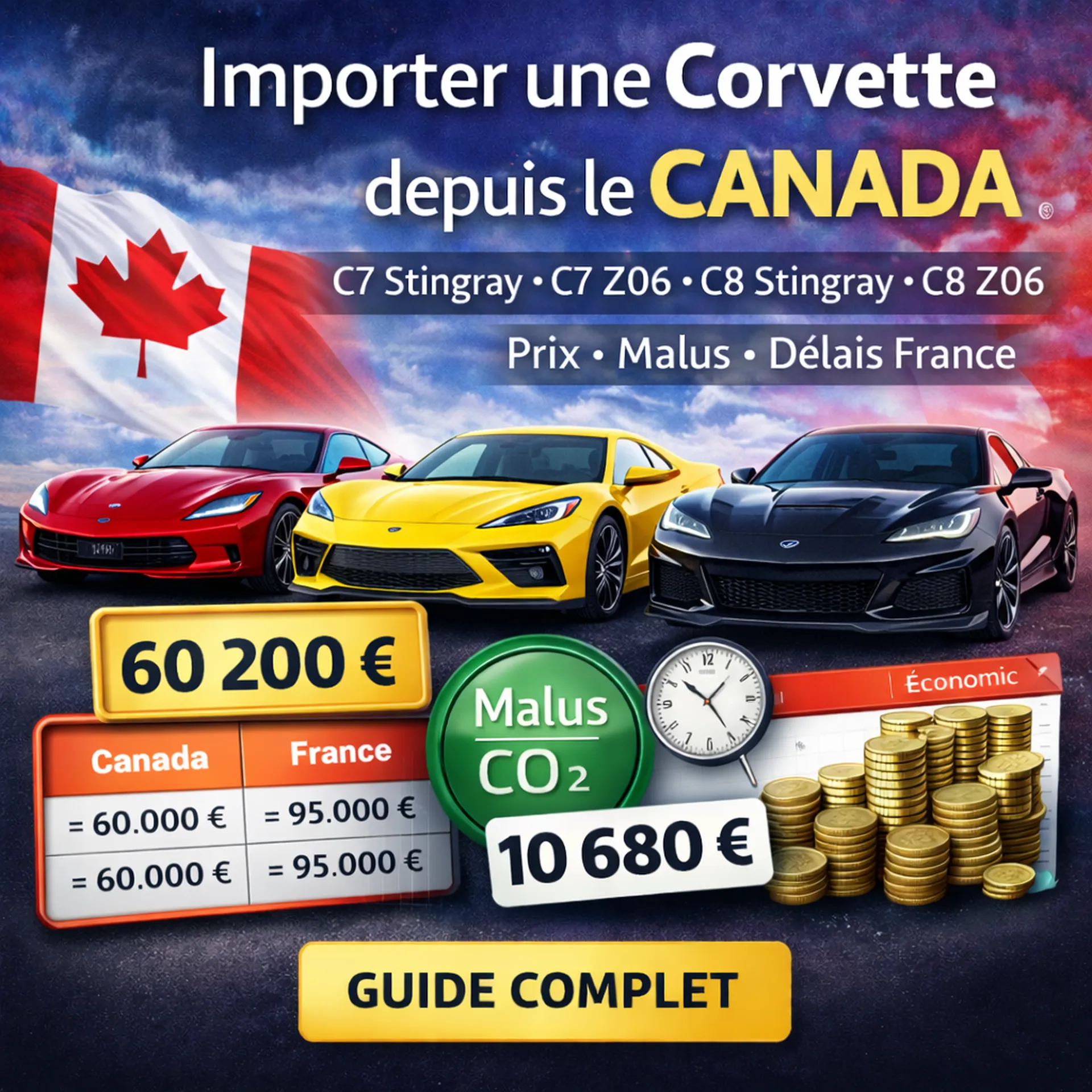 Importer une Corvette C7 ou C8 depuis le Canada : prix réel en France, délais, fiscalité, modèles les plus demandés et économies possibles