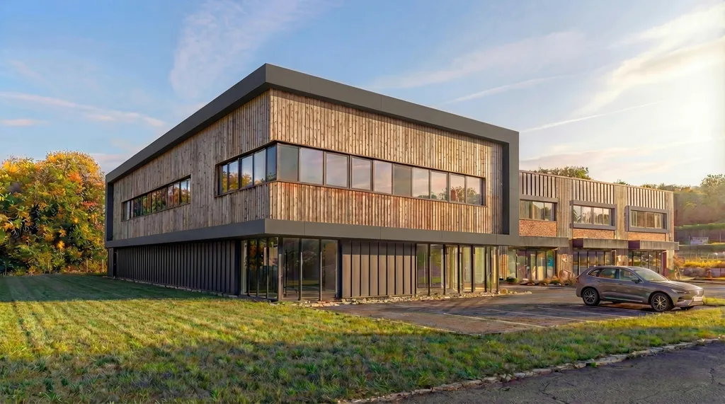 Extension d’un bâtiment existant avec un hall industriel, bureaux, et commerce - Guénange