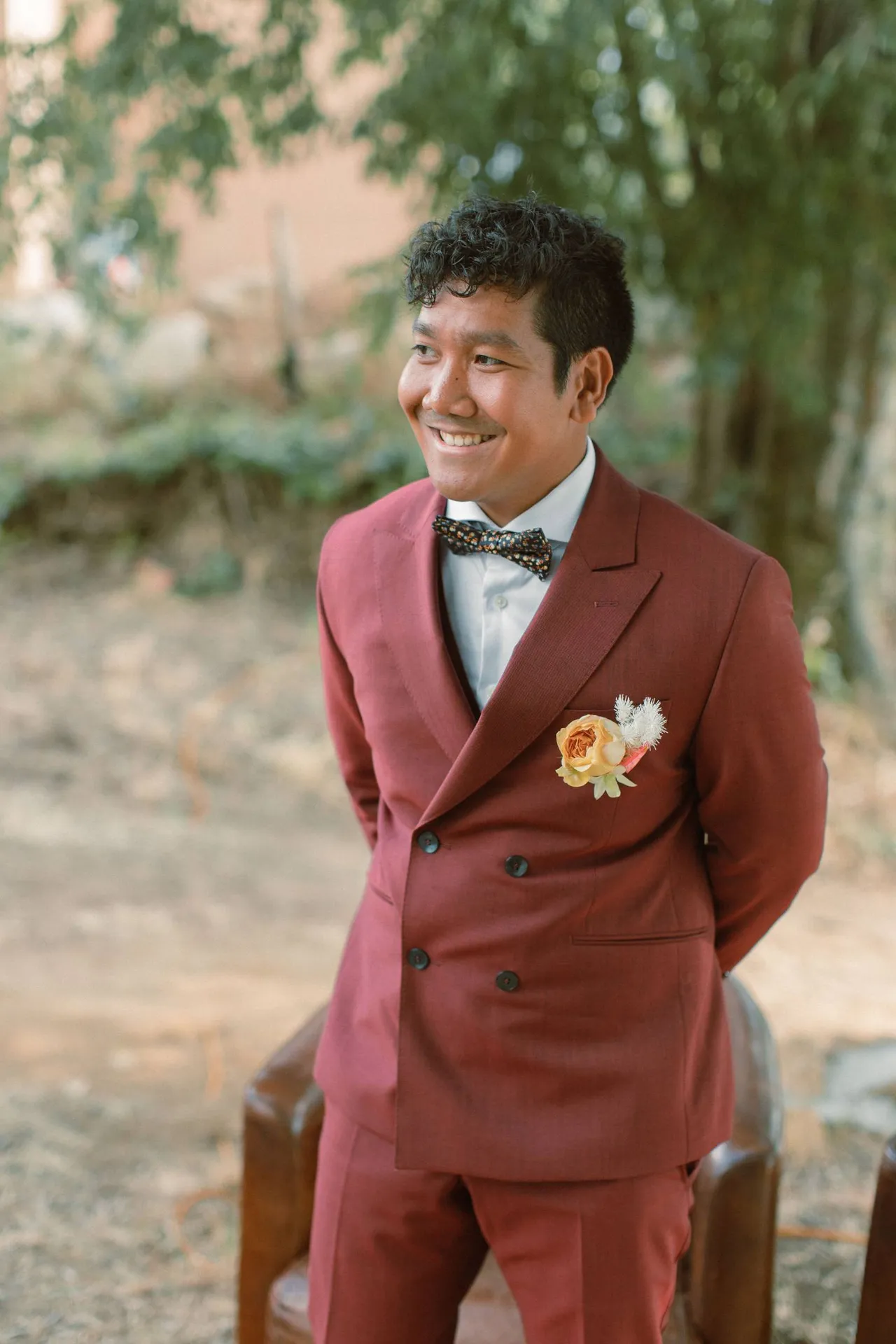 Costume de mariage 2 pièces croisé couleur Terracotta Saint Germain en Laye