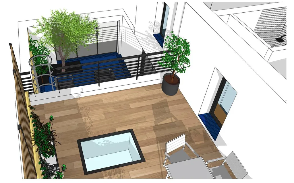 Maison totalement rénovée par architecte d’intérieur sur Marseille 13007 intégrant aménagement de salle de bain avec jardin et terrasse patio