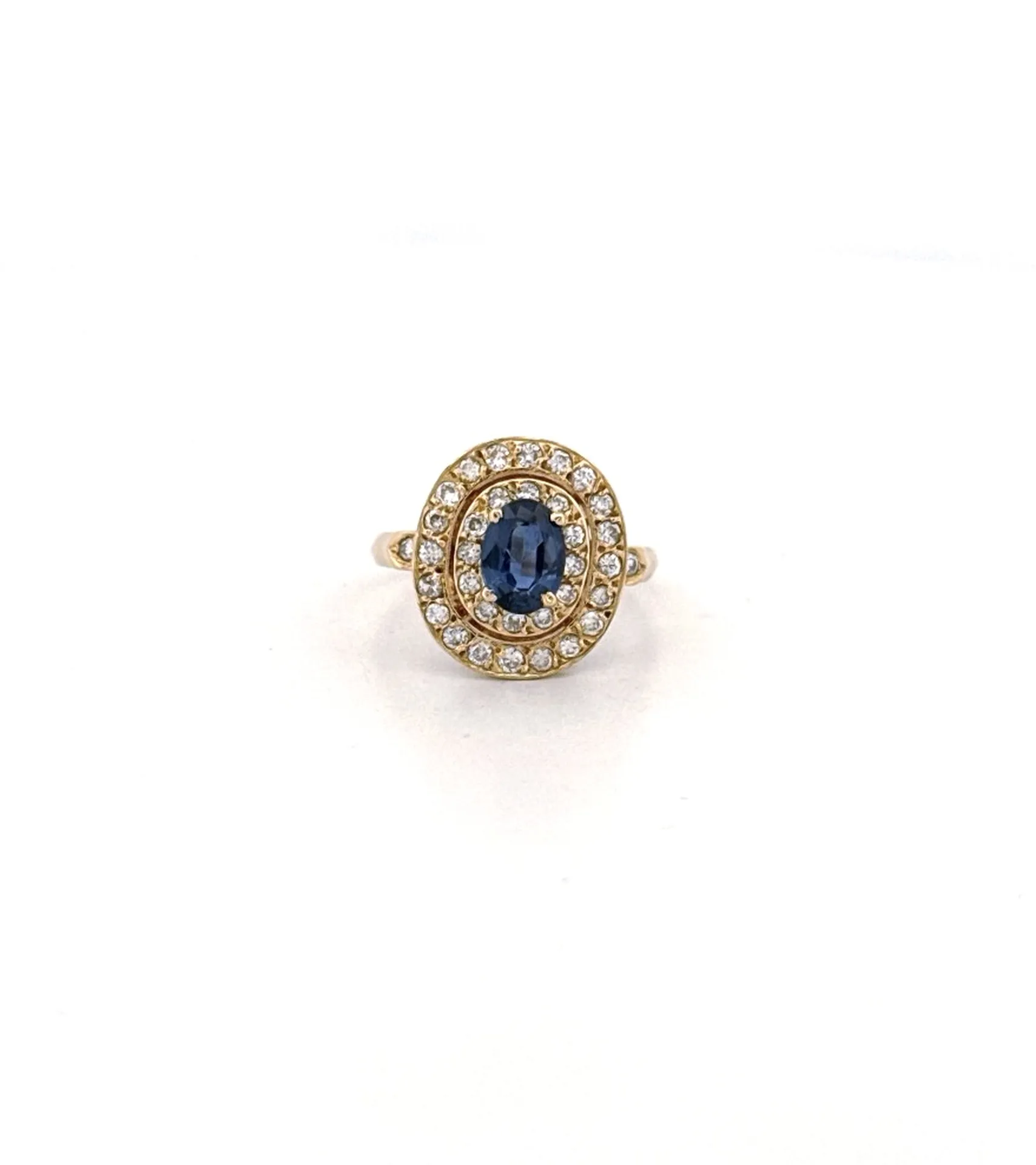 Bague or 750 saphir ovale 0,9 carat entouré double halo diamants dépôt vente Or Ligne La Teste Bassin Arcachon