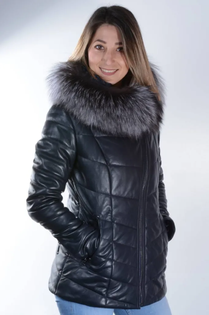 doudoune cuir noir femme