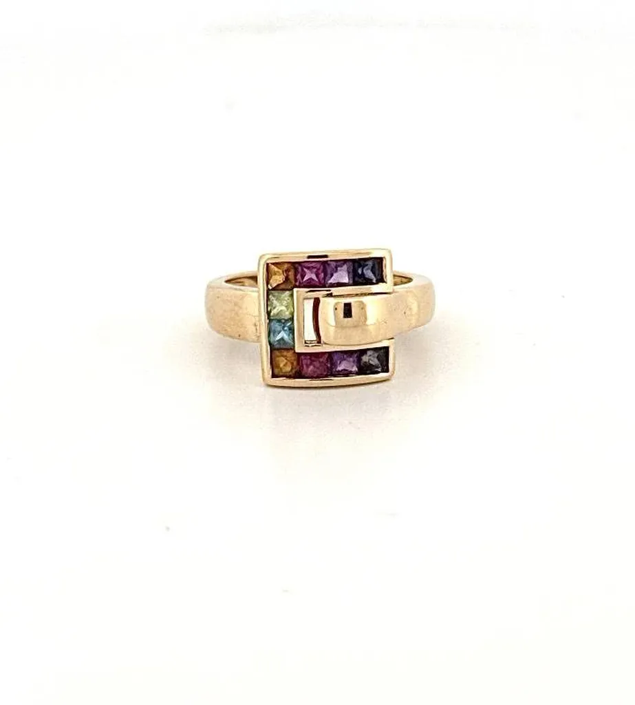 Bague signée Guy Laroche en or jaune et pierres multicolores – En dépôt vente sur le Bassin d’Arcachon