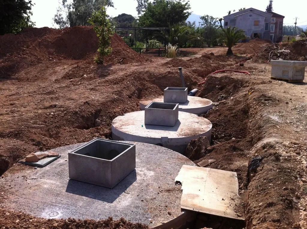 Enchainement de cuves béton pour assainissement hôtel restaurant, Var