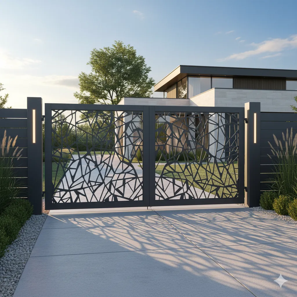 portail aluminium avec motif géometrique