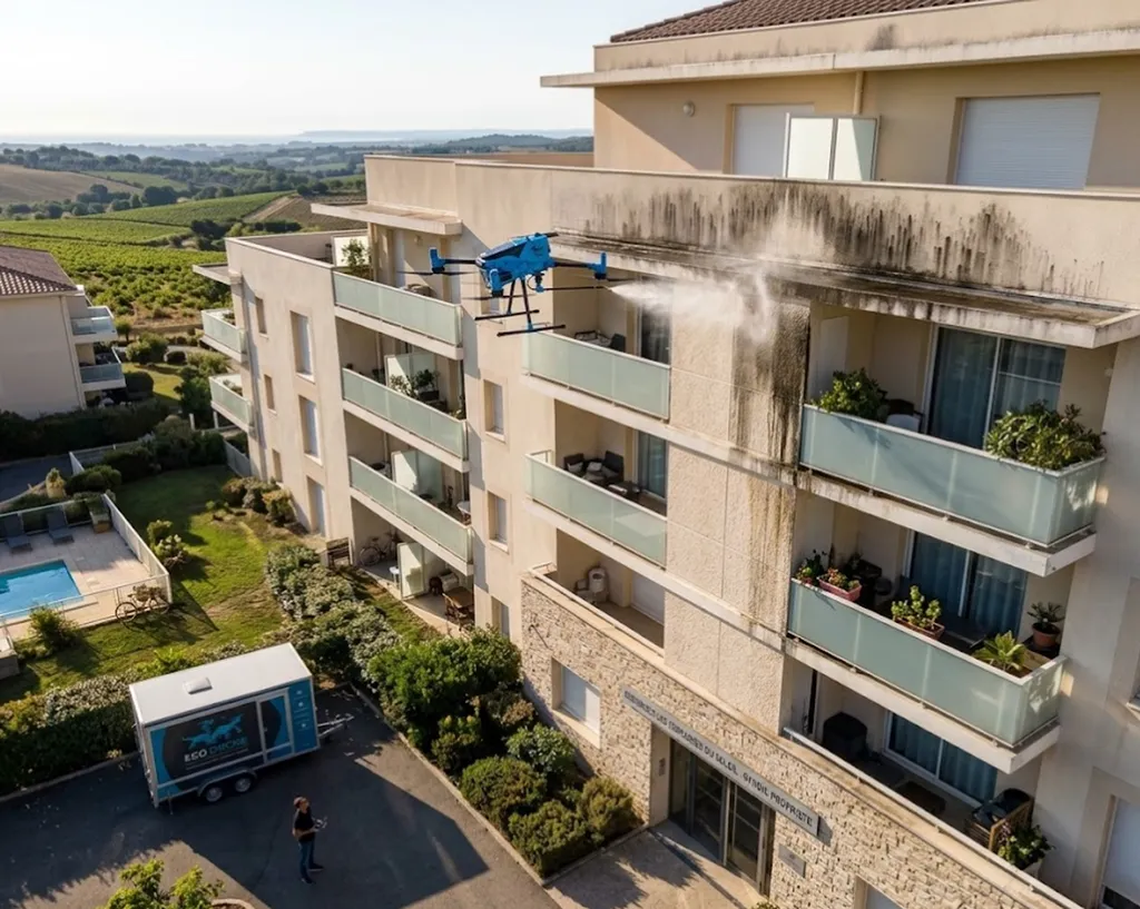 Nettoyage de façade efficace sur des résidences et copropriétés, syndic Par Eco drone solutions Montpellier Dans l'Hérault