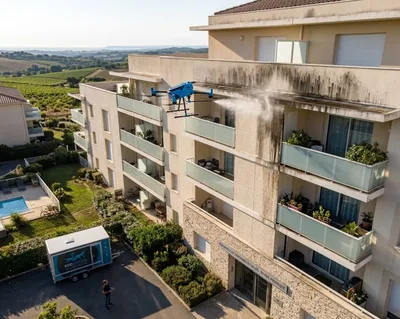Nettoyage de façade efficace sur des résidences et copropriétés, syndic Par Eco drone solutions Montpellier Dans l'Hérault
