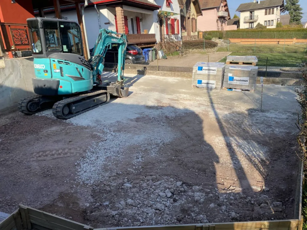 Préparation pour une terrasse extérieure d'une maison à Urmatt, près de Strasbourg CLK 