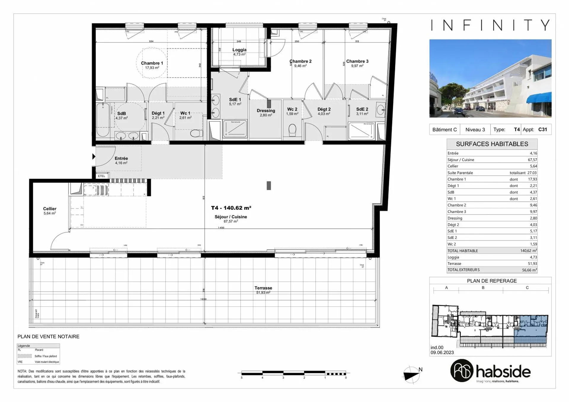 Vente appartement T4 La Ciotat  3ème étage avec ascenseur et terrasses - C31