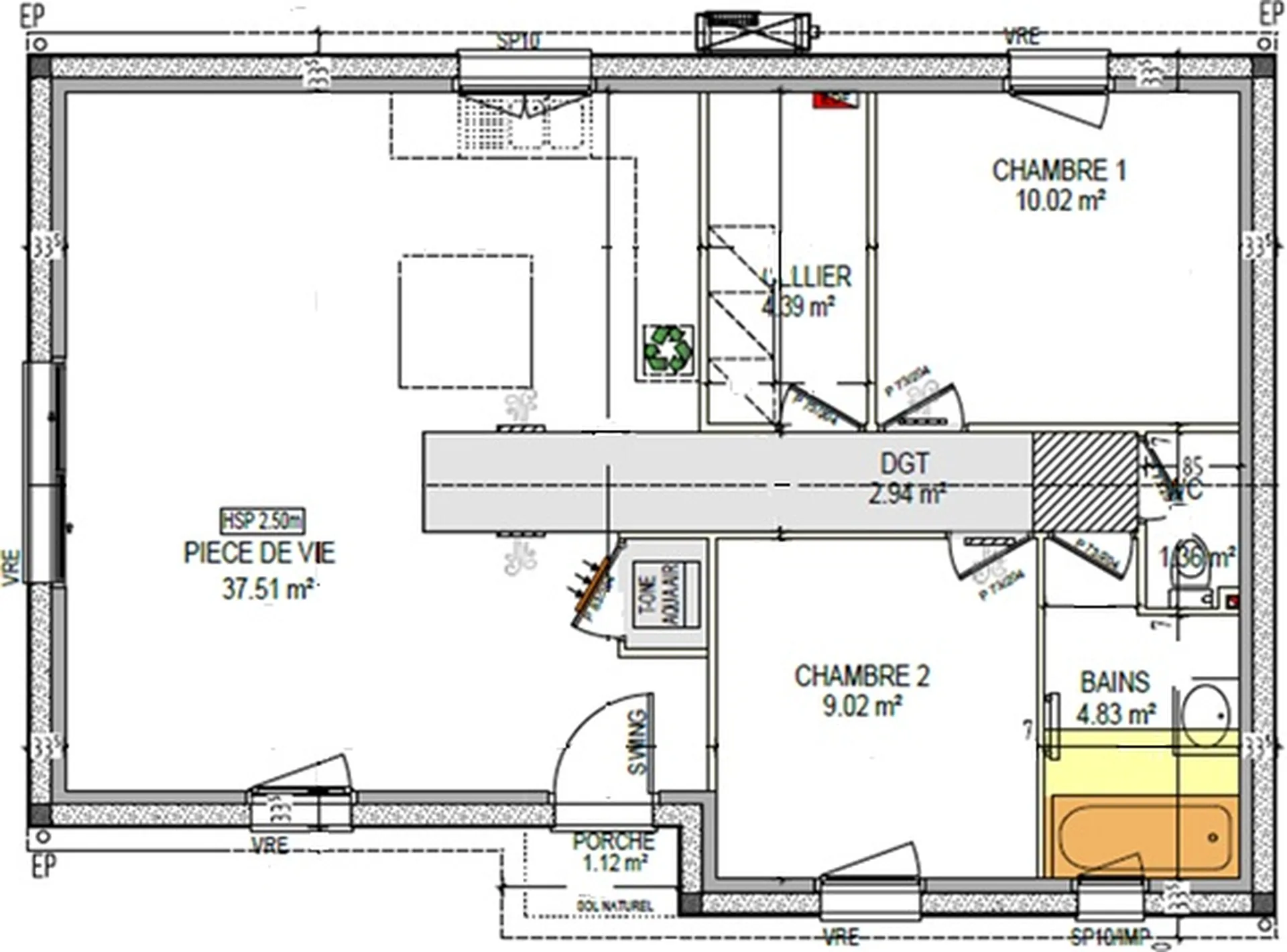 Maison plain-pied de 70 m²
