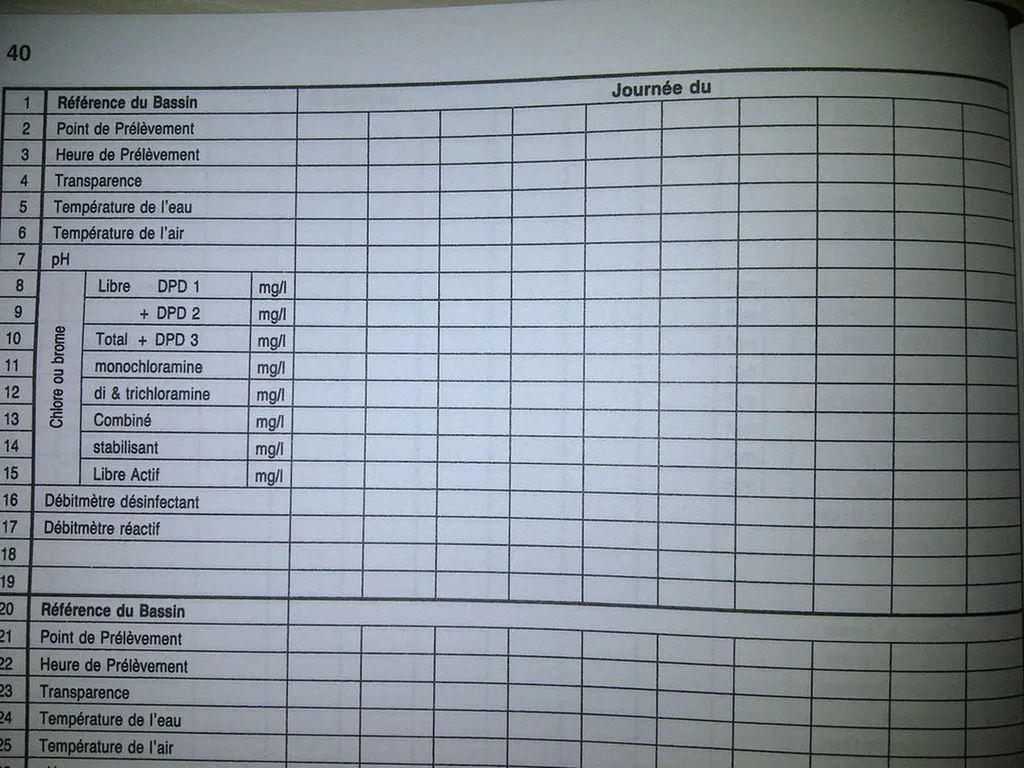 CARNET SANITAIRE AUX NORMES ARS POUR ANALYSE  D'EAU PISCINE PUBLIQUE