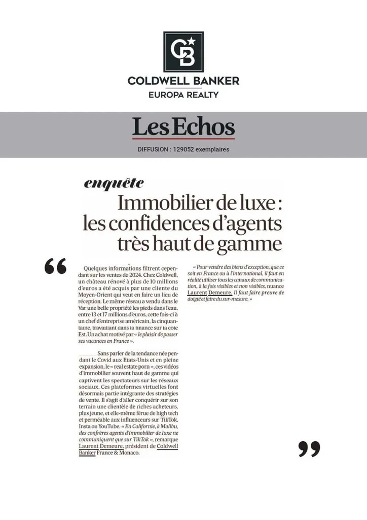 Les échos - Presse Nationale - Article ColdwellBanker