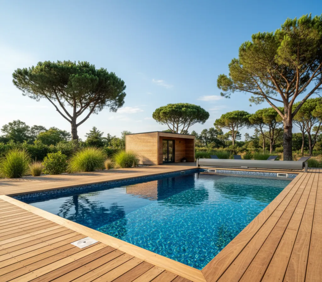 Piscine béton ou coque + pompe à chaleur près de Sanguinet et Mimizan. 