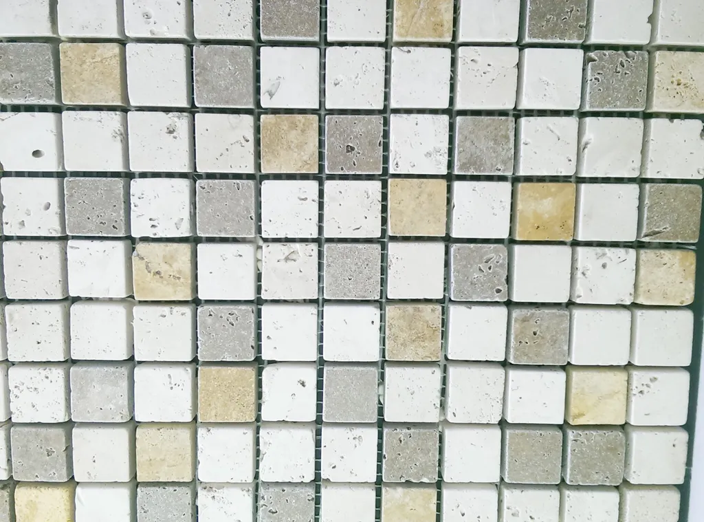 mosaique en pierre 5x5mix travertin beige et brun