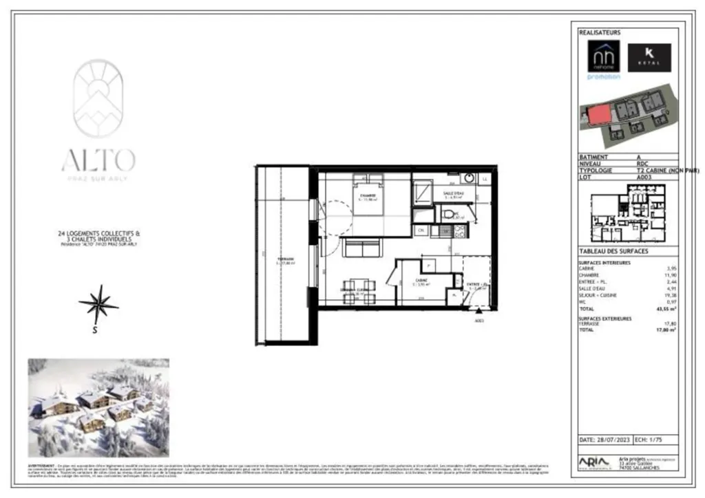 Appartement T2 avec balcon et vue panoramique sur le Mont-Blanc à praz-sur-arly