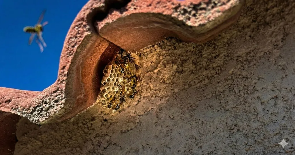 Expert nuisible pour enlever un nid de guêpe sous une tuile d'une toiture de maison à Meyzieu