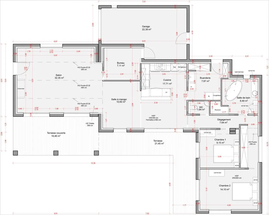 Plan intérieur maison individuelle de plain pied à Vernègues
