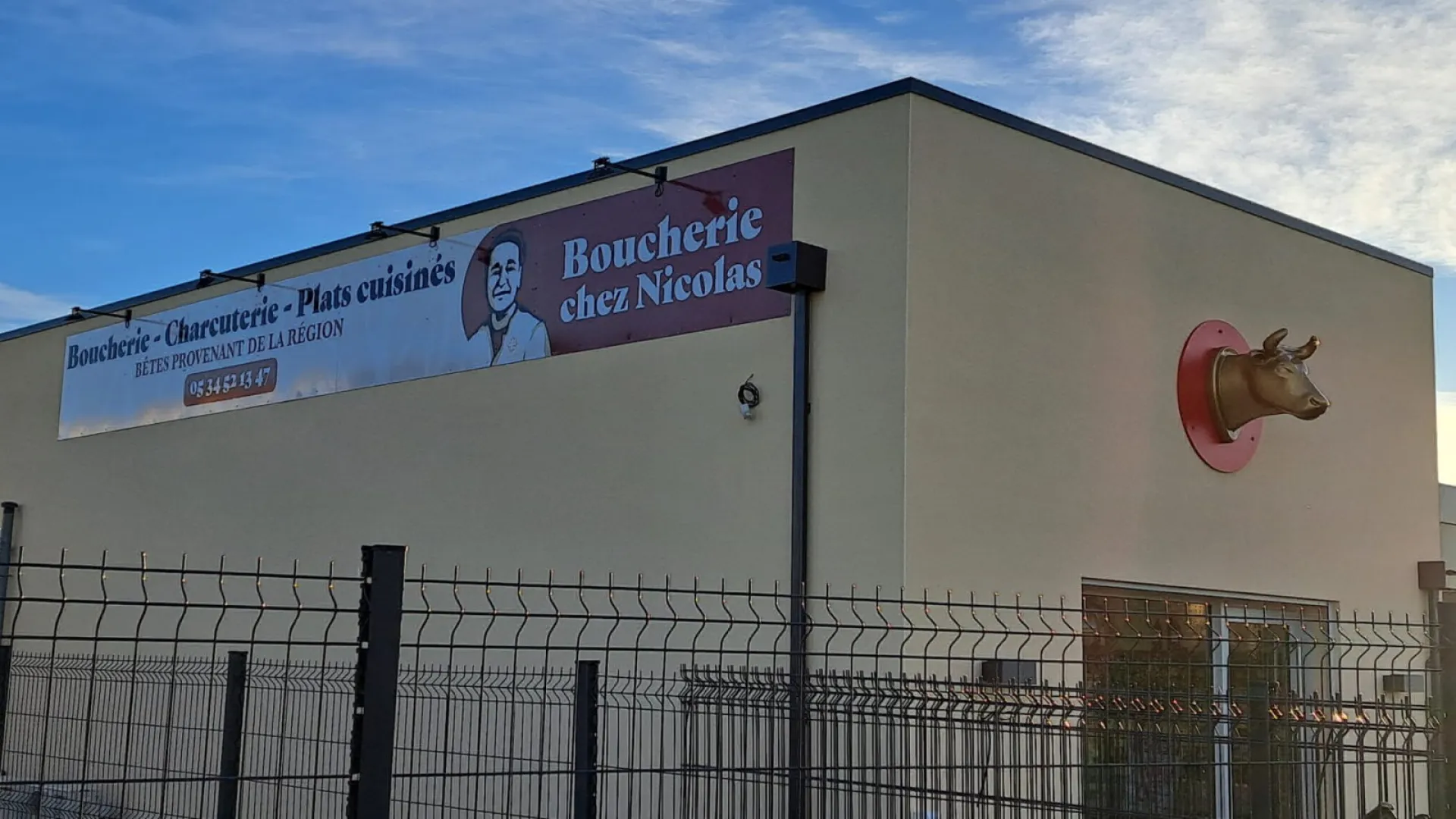 création d'une tête de vache en relief sur mur exterieur d'une boucherie à Auterive
