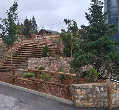 Aménagement avec soutènement bois et plantation en montagne à Valberg