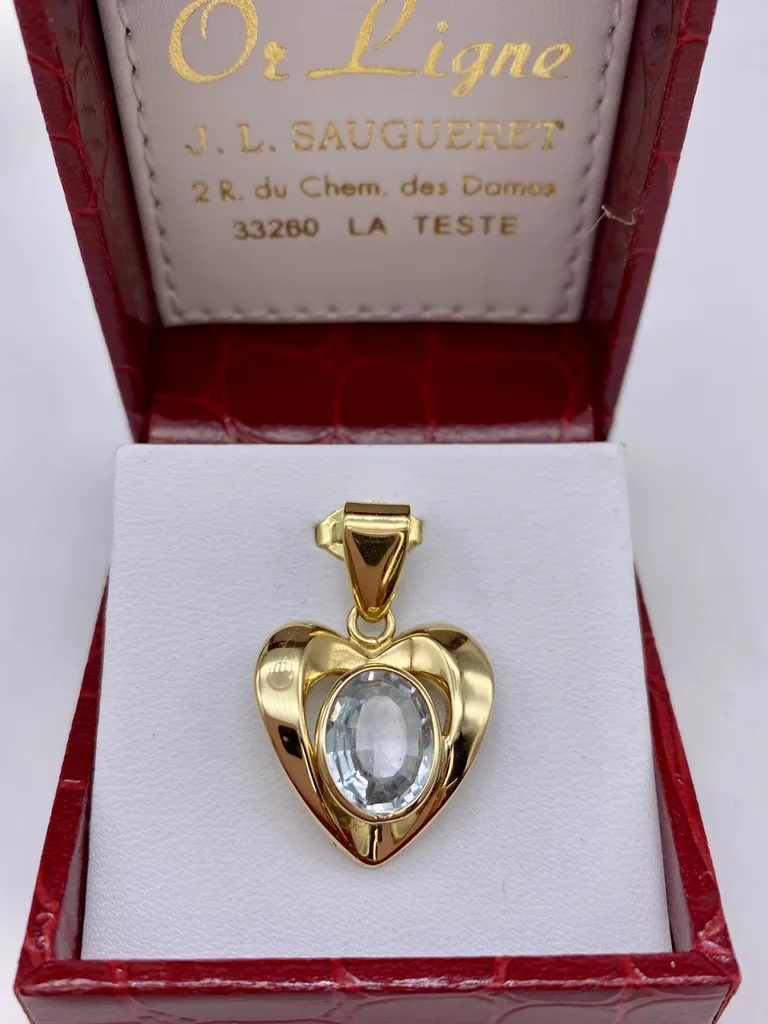 Pendentif cœur en or 750/1000ème et aigue marine en dépôt vente chez Or Ligne bijouterie à La Teste de Buch près de Bordeaux