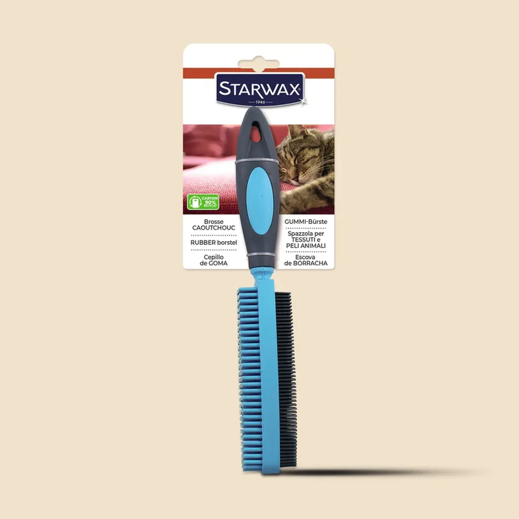 Brosse caoutchouc bi-face Starwax : capturez instantanément les poils d'animaux, peluches et poussières sur vos canapés ou vêtements grâce à sa double action nettoyante