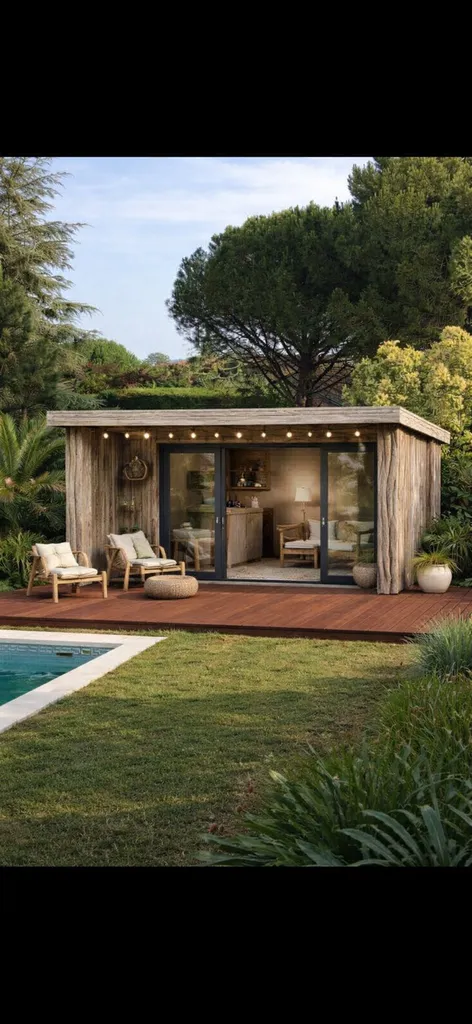 Projet de pool house en bois sur mesure à Pomérols près de Marseillan inspiré de Bali, étudié par Adge Bois