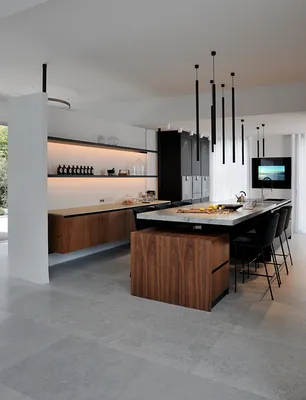 cuisine haut de gamme et moderne avec meubles suspendus en bois à lyon