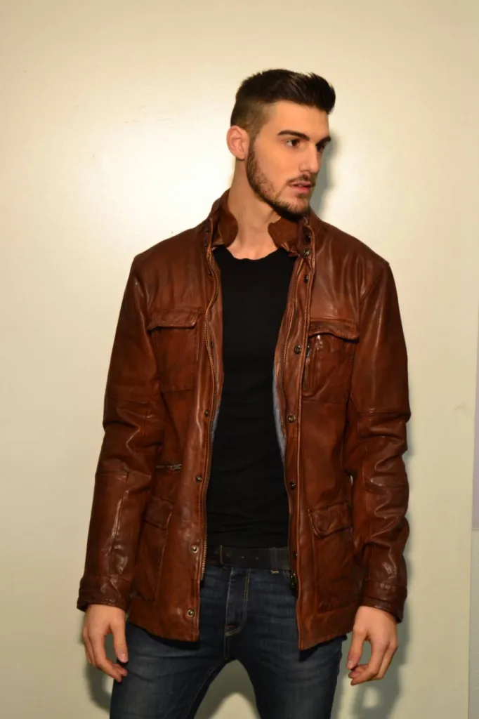 veste cuir marron cognac homme