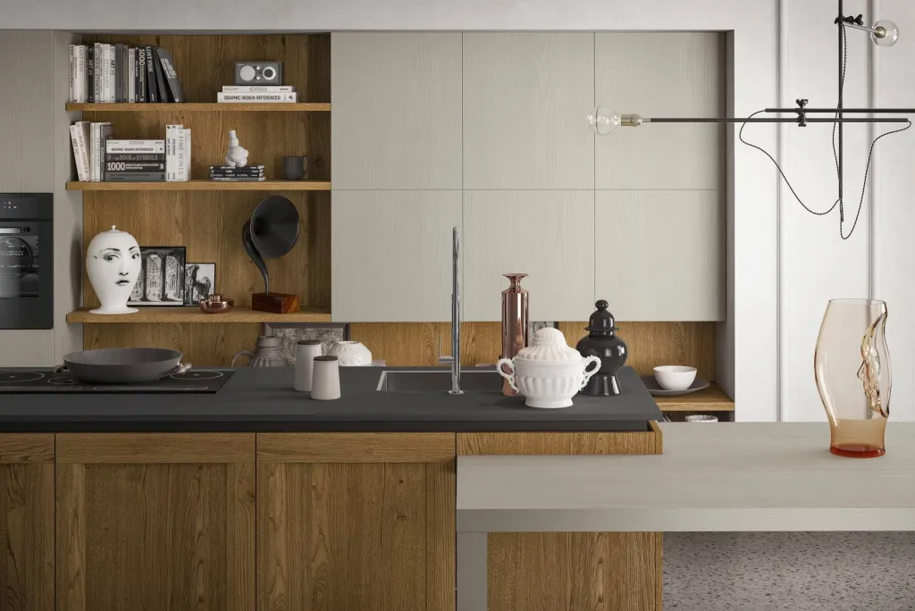 Idée de modèle de cuisine italienne de prestige bois et noir avec installation à Cassis dans le 13