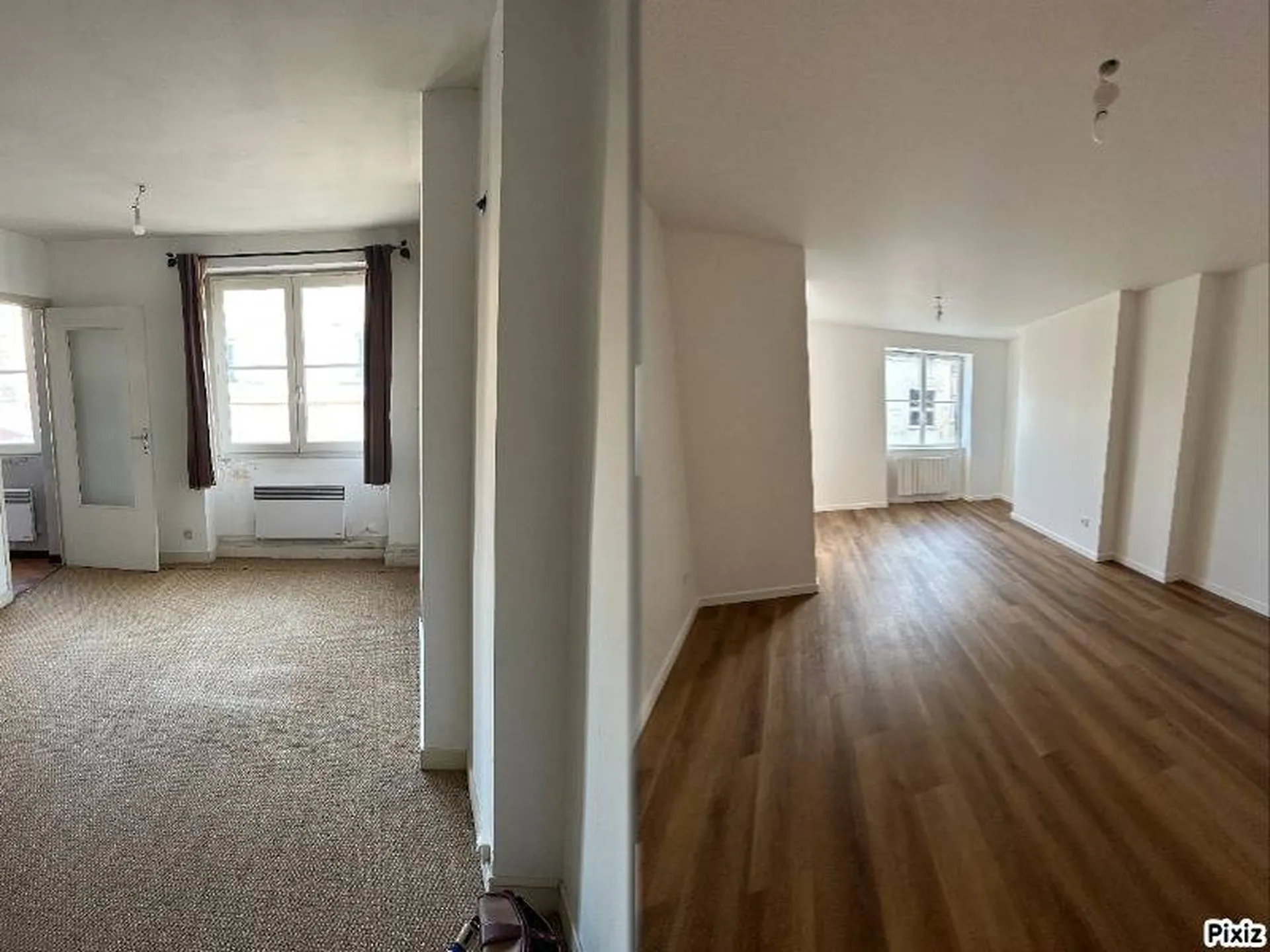 Séjour avant/après rénovation globale énergétique d'un appartement en location à Lyon