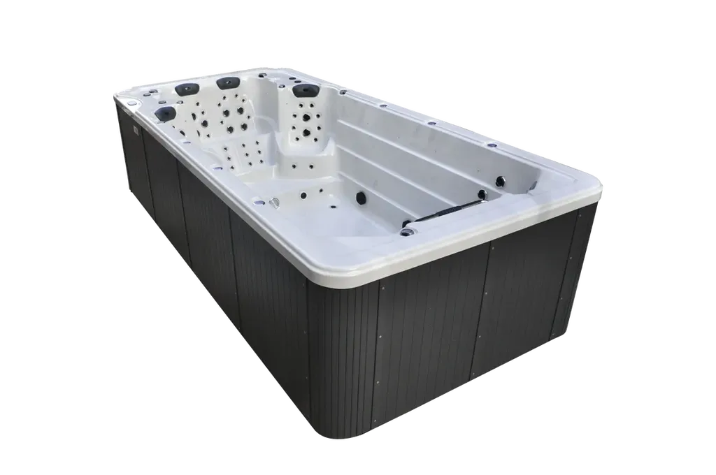 Spa de nage BE SPA Jade design contemporain avec cuve blanche et habillage foncé