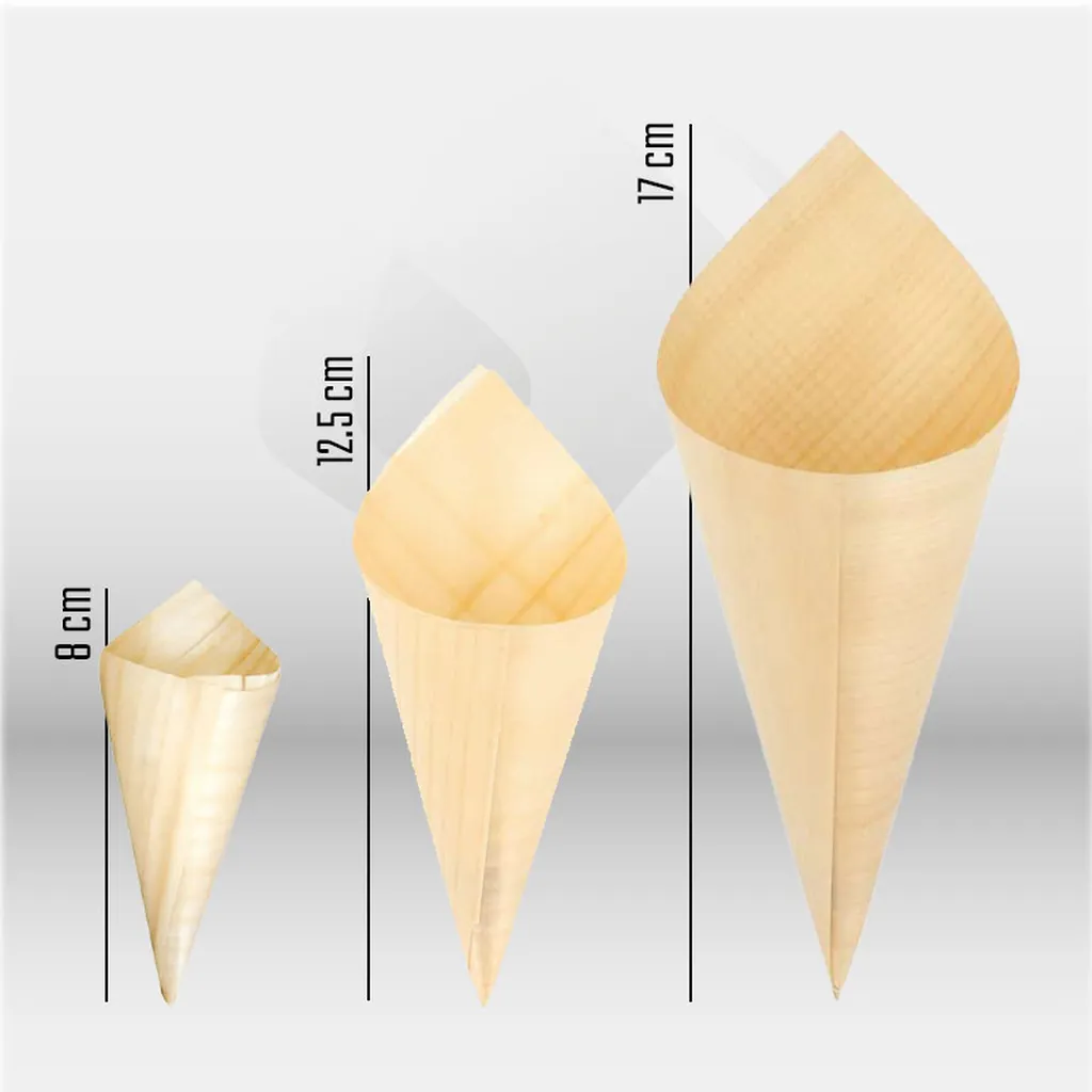 Cornets à frites en feuilles de pin 17 cm Garcia de Pou pour restauration professionnelle, idéals pour frites, tapas et snacks, offrant une solution naturelle, biodégradable et esthétique pour la présentation alimentaire en événements et vente à emporter 