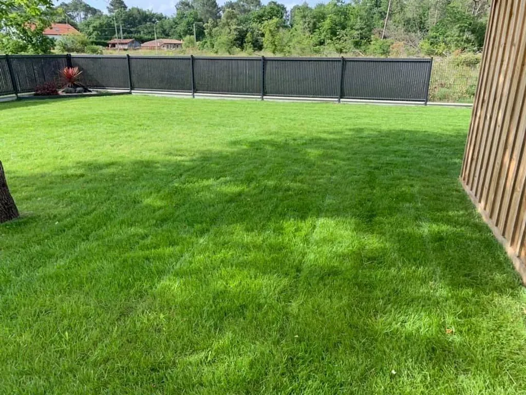 Réalisation d'un gazon dans un espace vert situé dans une propriété landaise
