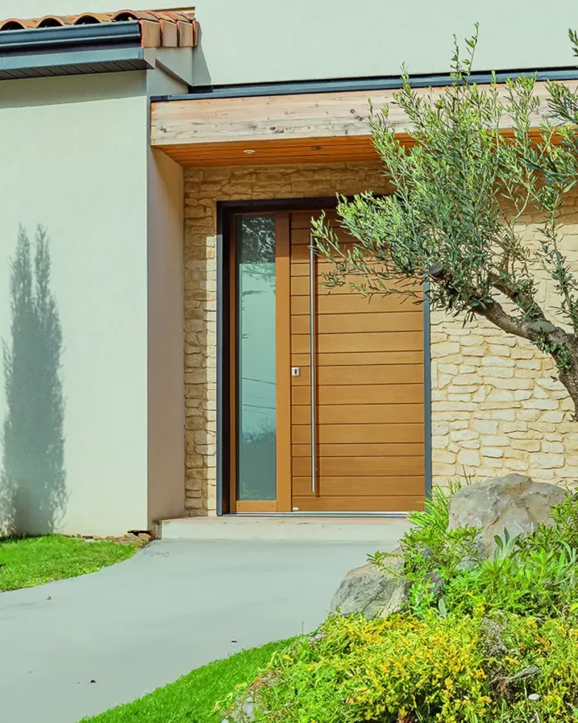 Choisir la porte d'entrée Bel'm BelCastel en chêne massif au design contemporain avec seuil aluminium accessible aux personnes à mobilité réduite à Ajaccio et Porticcio