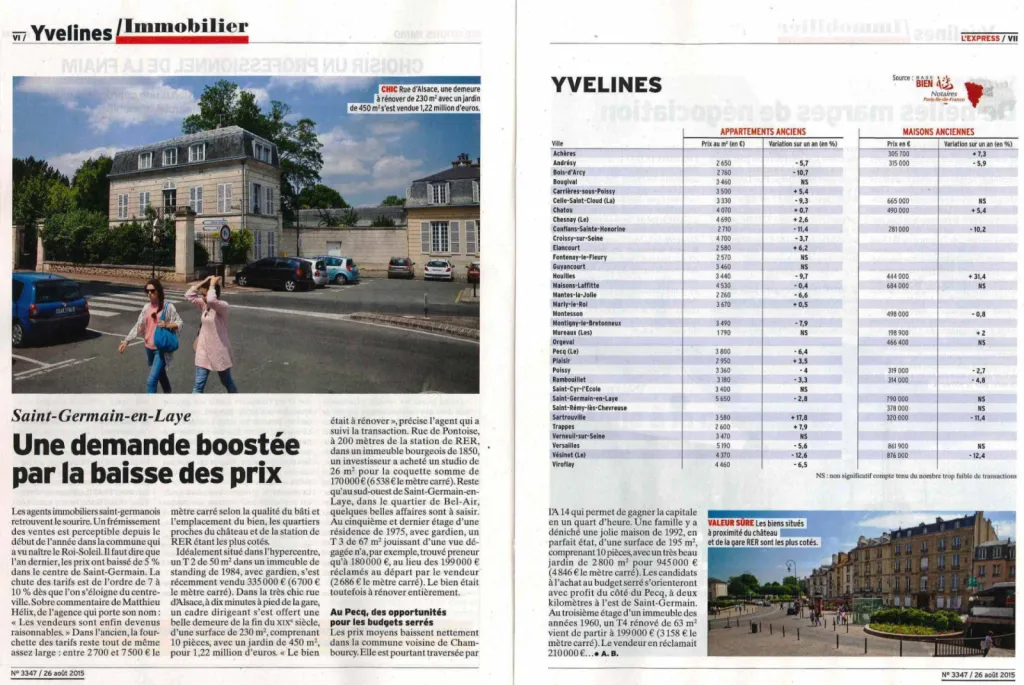 DERNIER ARTICLE DE L'EXPRESS SPÉCIAL IMMOBILIER DANS LES YVELINES AVEC HELIX IMMOBILIER