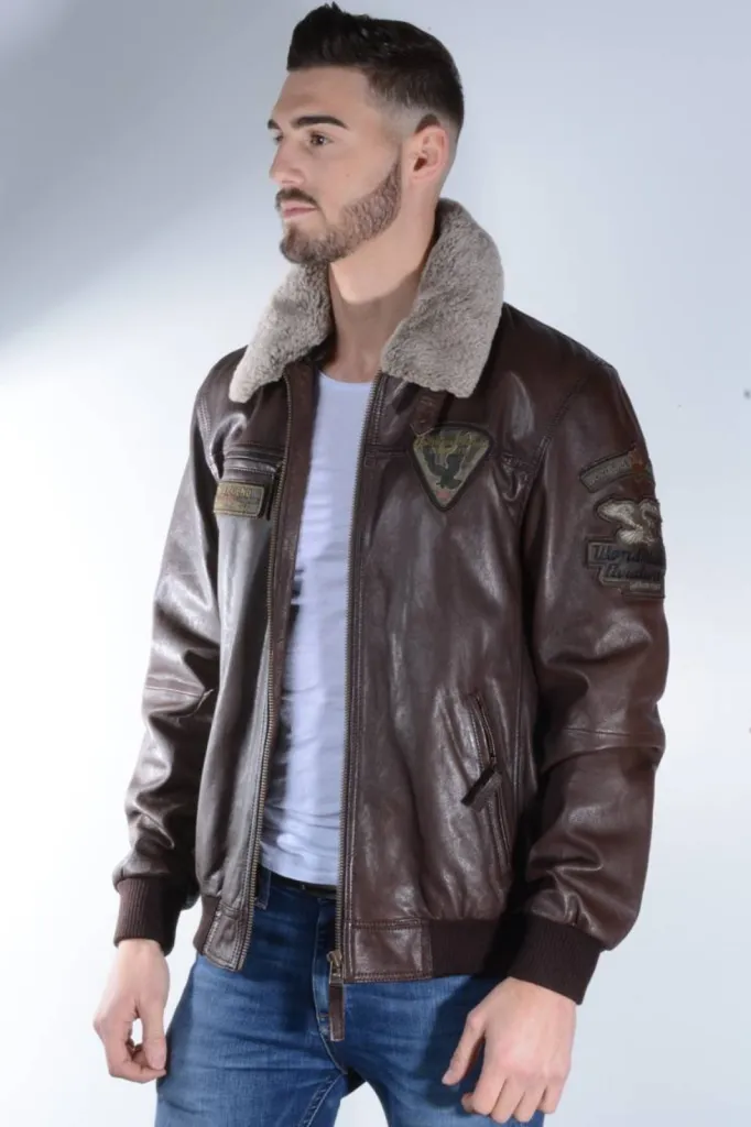 blouson pilot marron homme