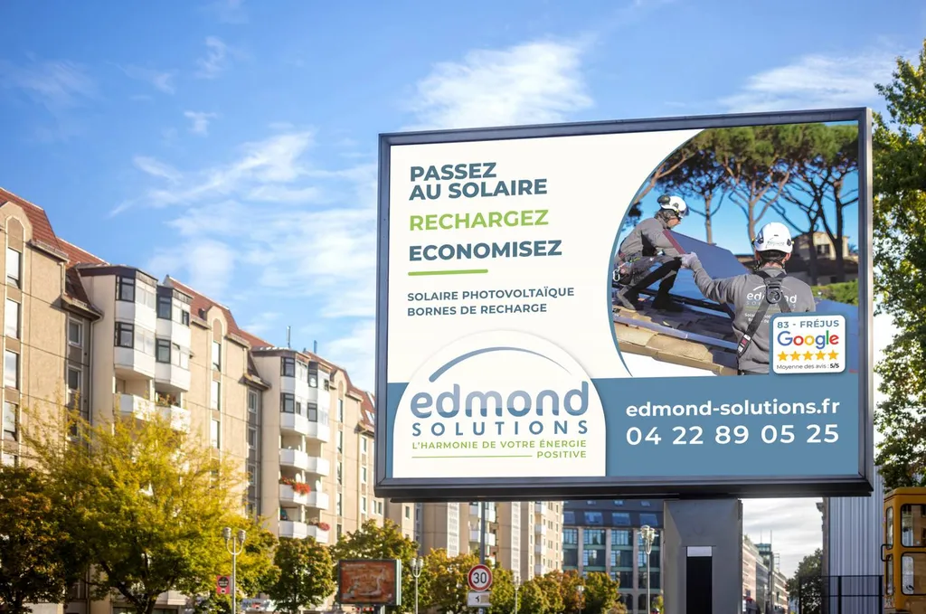 panneau publicitaire edmond solutions spécialisé dans les panneaux photovoltaiques et bornes de recharge