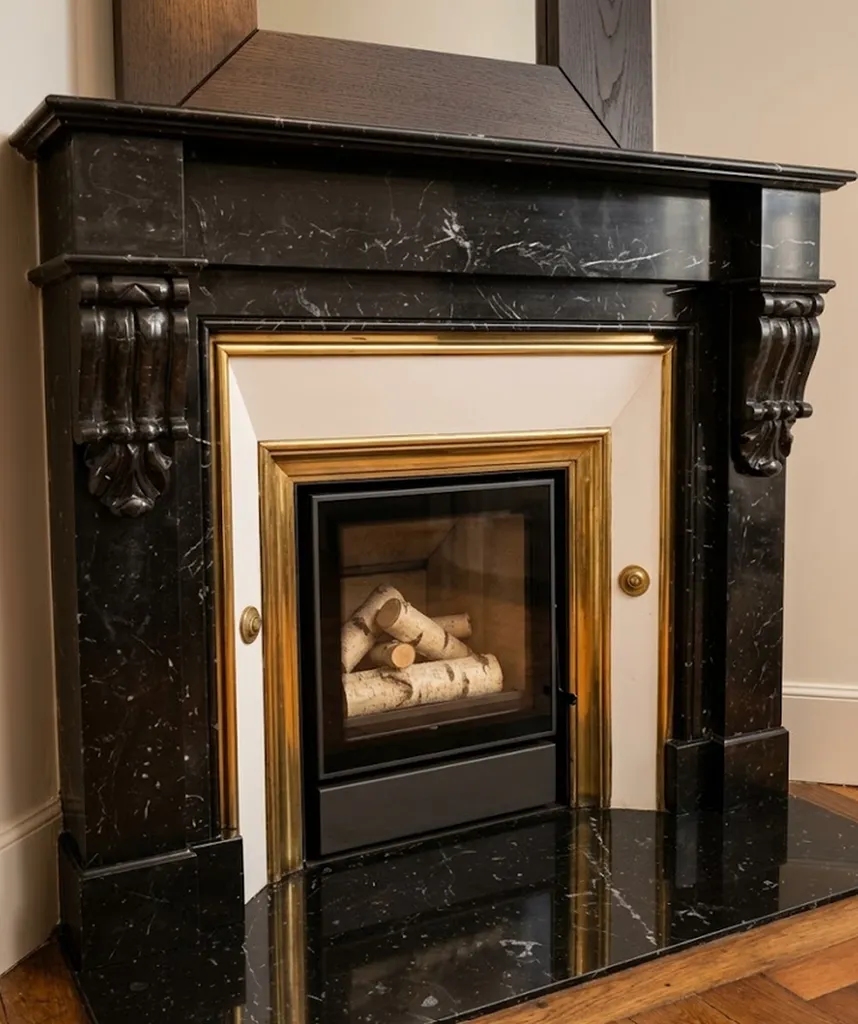 Rénovation de cheminée capucine en marbre avec insert sur mesure Jidé Nordic