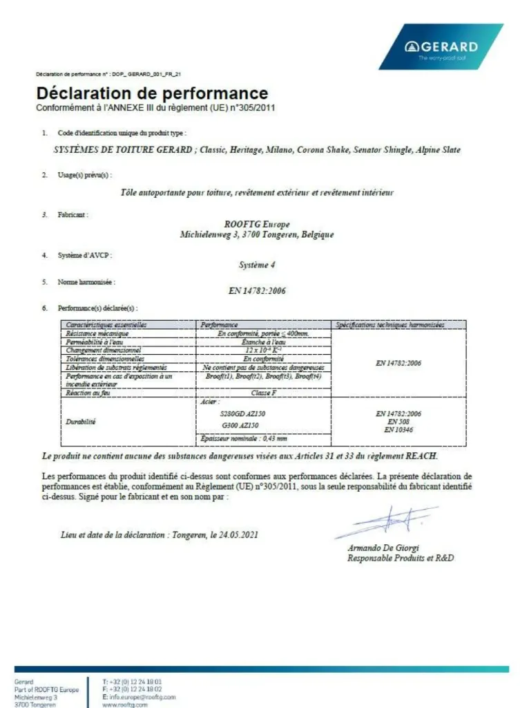 Marquage CE déclaration de performance GERARD