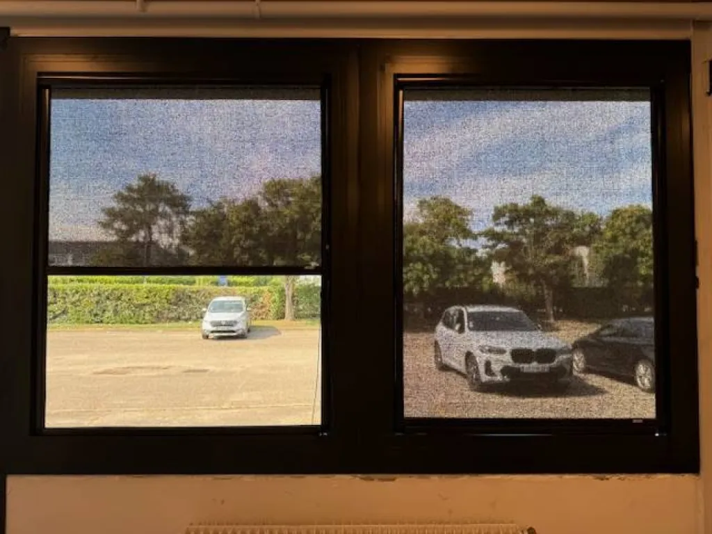Pose de menuiseries aluminium avec stores toile intérieurs + porte d'accès dans un bâtiment industriel à Vaulx-en-Velin près de Lyon