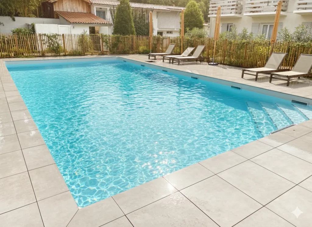 Création d’une piscine collective en béton armé avec traitement automatisé et plage d’accès pour un hôtel à Gujan-Mestras