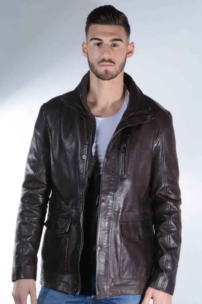 veste cuir marron homme