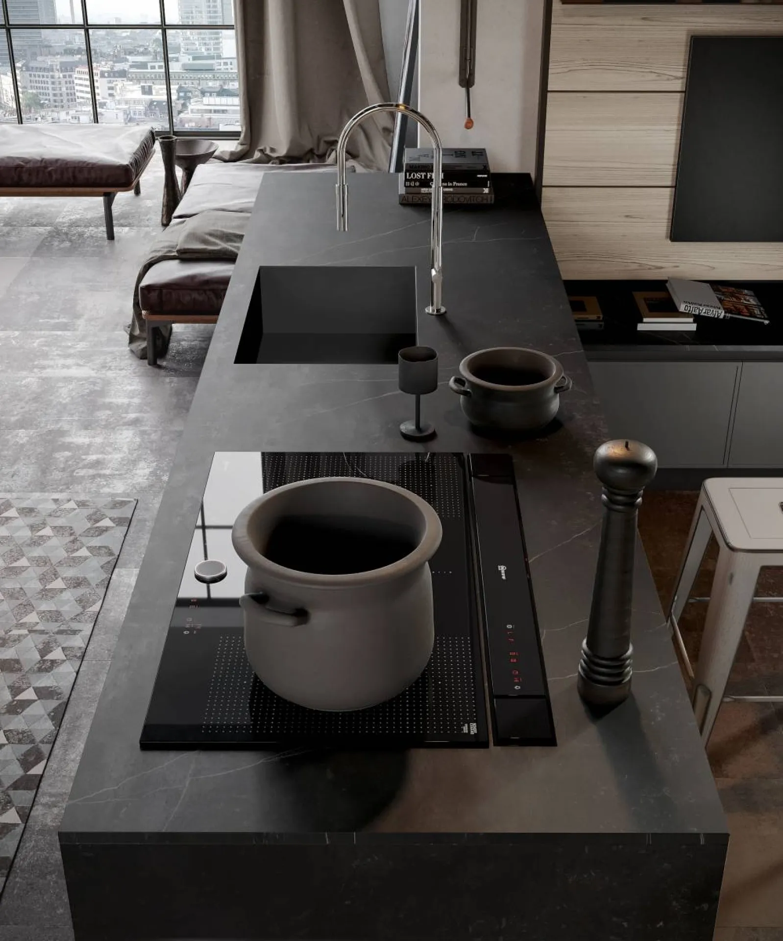 Cuisine industrielle vintage ilot près de St Cyr