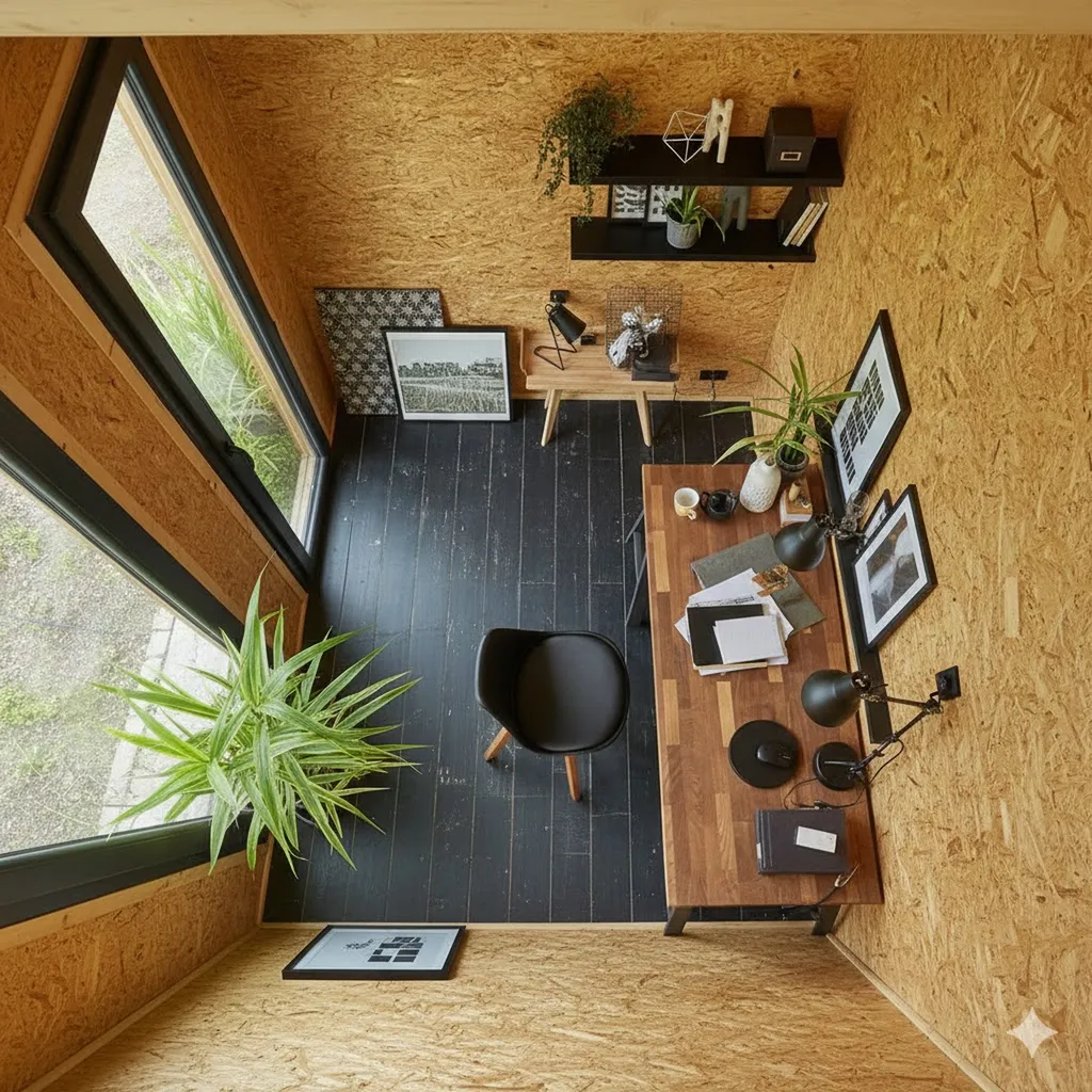 Bureau de jardin de 10m² vue du dessus 